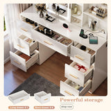 knoworld 47'' Large Vanity Desk with Mirror and Lights, 7 Drawers, 8 Storage Shelves Vanity Table, Big Makeup Vanity Desk with 3 LED Lighting Modes, Vanity Dresser with Outlet, Sliding Mirror (White) knoworld