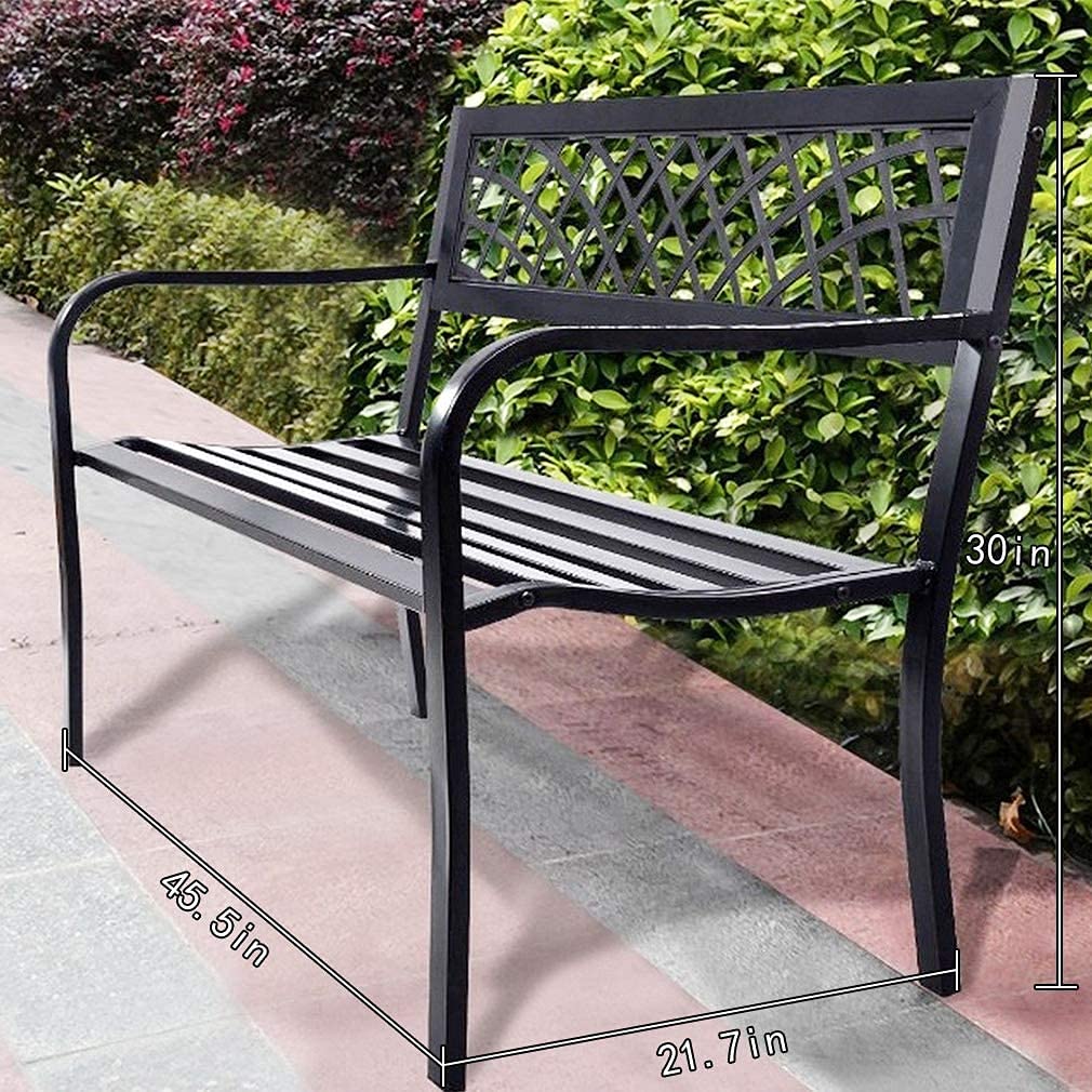 Garden Bench,Outdoor Benches,Iron Steel Frame Patio Bench with Mesh Pattern and Plastic Backrest Armrests for Lawn Yard Porch Work Entryway,Black FDW