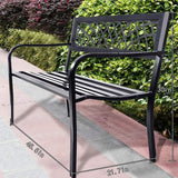 Garden Bench,Outdoor Benches,Iron Steel Frame Patio Bench with Mesh Pattern and Plastic Backrest Armrests for Lawn Yard Porch Work Entryway,Black FDW