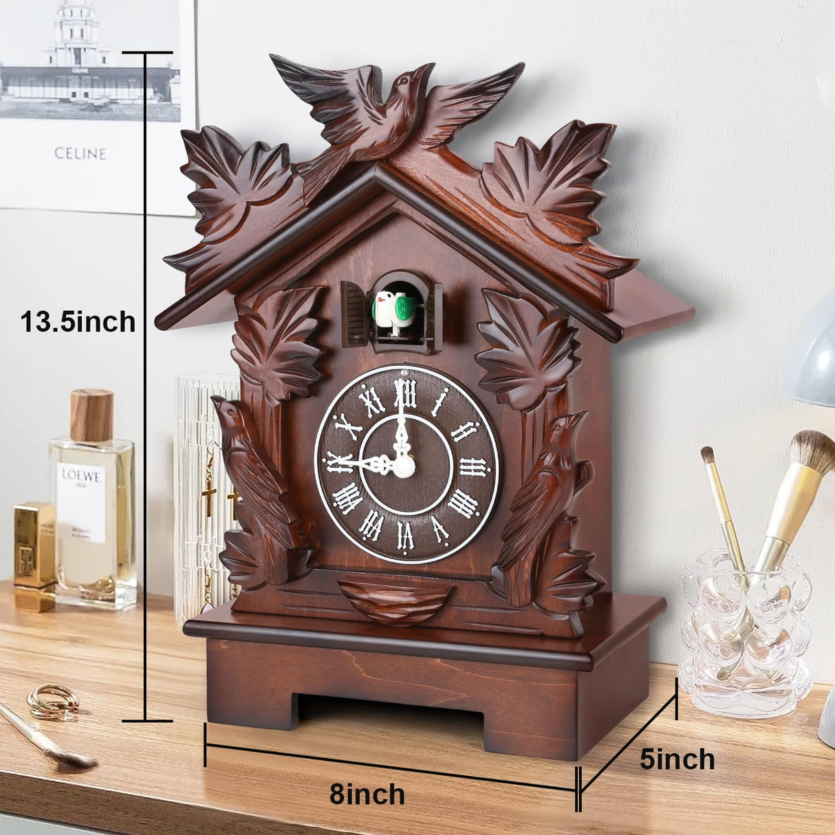Kendal Large Tabletop Handcrafted Wood Cuckoo Clock House Home Decor with Singing Bird & Black Forest Bird Decoration MX23-2 Kendal