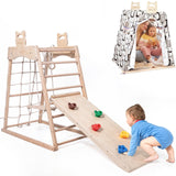 Ascism Jungle Gym Indoor (8 in 1) Wooden Indoor Playground, Toddler Wooden Climbing Toys, Montessori Playset, Gym with Slide, Climbing Net, Swing, Tent, Gymnastics Ring… Ascism