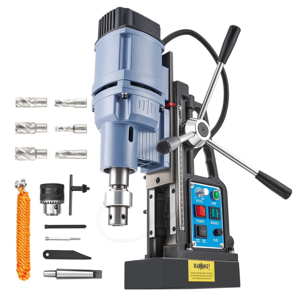 ZELCAN Magnetic Drill Press with 6 Drill Bits, 1550W Mag Drill Press with 2" Dia. 3125 lbf/13900N Mag Force, 650 rpm Power Magnetic Drill with Stepless Speed & Reversible Direction for Metal Surface ZELCAN