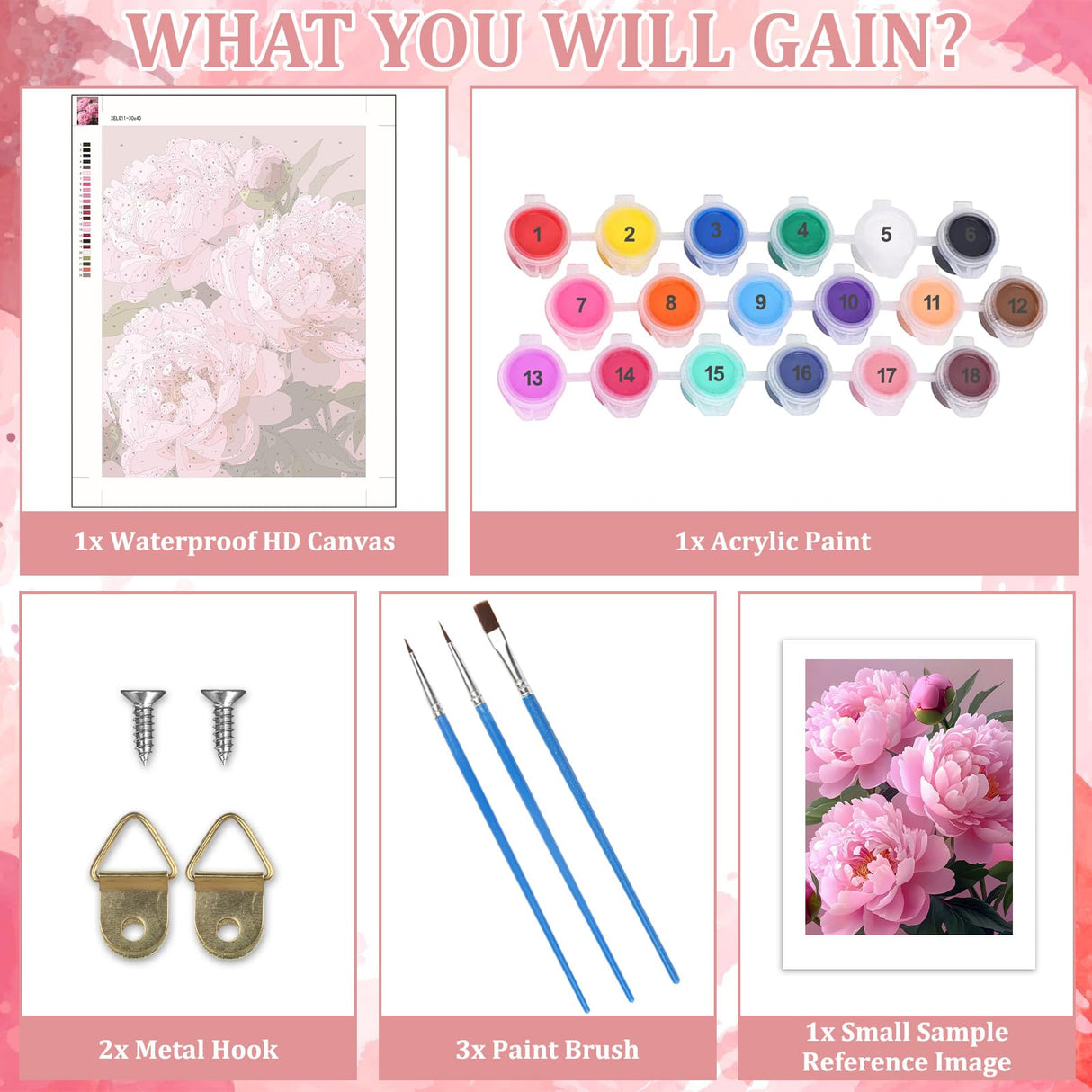 MAXBYE Pink Peony Paint by Numbers for Adults, Flower Paint by Number on Canvas Without Frame, DIY Easy Oil Painting for Home Wall Decor Gift 12x16inch MAXBYE