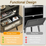 AWASEN Black Nightstand with Charging Station, Modern Bedside Table with Glass Decorative Drawer, Small End Table Side Table with 2 Tiers Storage Space, for Bedroom, Office and Small Space (Black) AWASEN