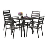 VINGLI 5-Piece Outdoor Dining Set, Metal Patio Dining Set for 4, Square Dining Table with Umbrella Hole & 4 Patio Chairs for Porch, Balcony and Backyard VINGLI