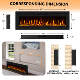 Urbansync Electric Fireplace 60 Inch Recessed and Wall Mounted Black Log and Crystal, 12-Color Flame, Timer, Low Noise, 750/1500W, Touch Screen and Remote Control, Adjustable Flame Color Speed. Urbansync