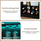 Wine Bar Cabinet with LED Light, Home Coffee Bar Cabinet with Wine and Glass Rack, Modern Sideboard Buffet w/ Storage Drawer & Shelves, Freestanding Liquor Cabinets for Living Room,Dining Room (Black) Auromie