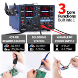 YIHUA 853D 2A USB SMD Hot Air Rework Soldering Iron Station, DC Power Supply 0-15V 0-2A with 5V USB Charging Port and 35 Volt DC Voltage Test Meter YIHUA
