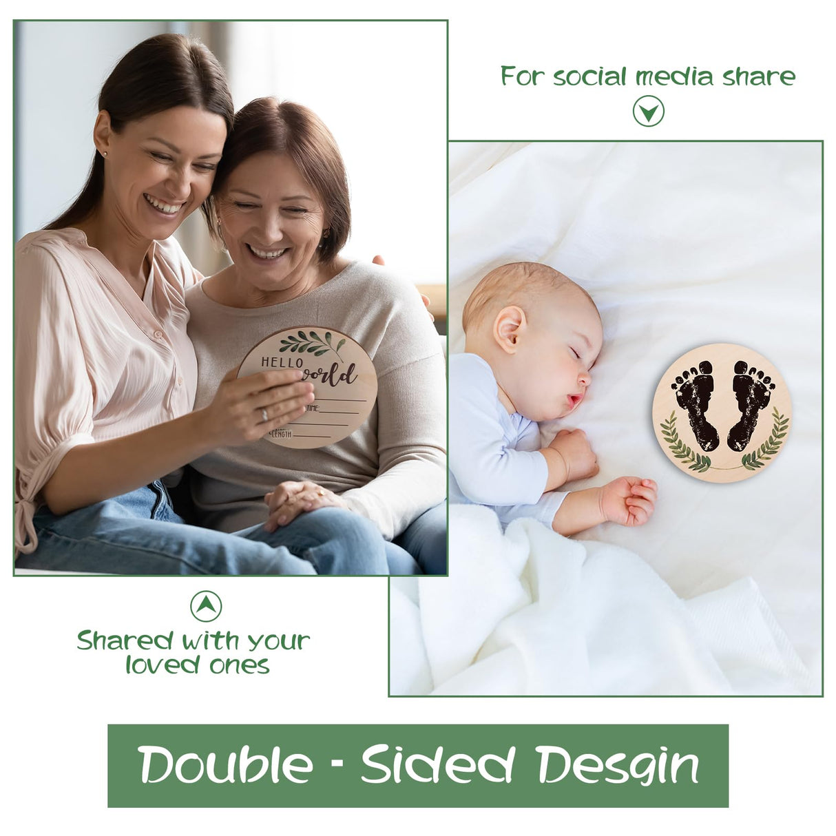 Baby Announcement Sign for Welcome Baby - Double-Sided Hello World Newborn Name Sign for Hospital with Marker and Stand, Wooden Birth Announcement Giftacity