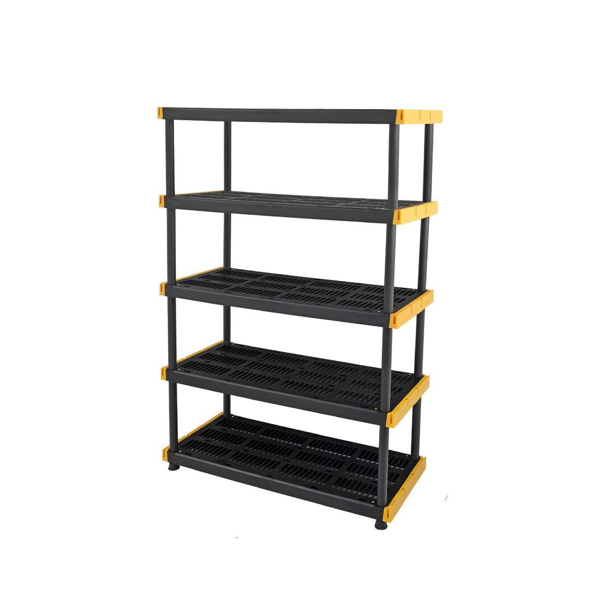 CX Black & Yellow®, 5-Tier Heavy Duty Plastic Storage Shelving Unit, 200lbs/shelf (72”H x 48”W x 20”D), for Indoor/Outdoor Organization, Modular Rack CX
