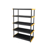 CX Black & Yellow®, 5-Tier Heavy Duty Plastic Storage Shelving Unit, 200lbs/shelf (72”H x 48”W x 20”D), for Indoor/Outdoor Organization, Modular Rack CX