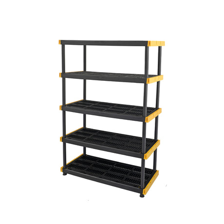 CX Black & Yellow®, 5-Tier Heavy Duty Plastic Storage Shelving Unit, 200lbs/shelf (72”H x 48”W x 20”D), for Indoor/Outdoor Organization, Modular Rack CX