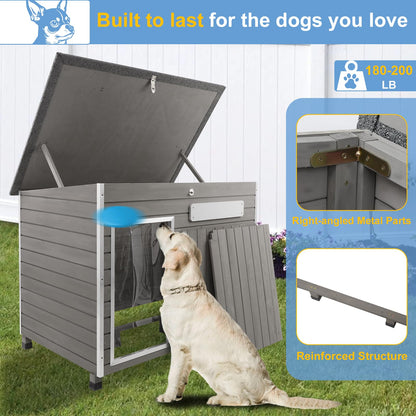 Ketive Dog House Outdoor & Indoor, Wooden Dog Kennel with Raised Feet for Small to Large Dogs, Dog Houses with Removable Floors, Weatherproof Asphalt Roof Kennel for Dogs Outside PET65 - WoodArtSupply