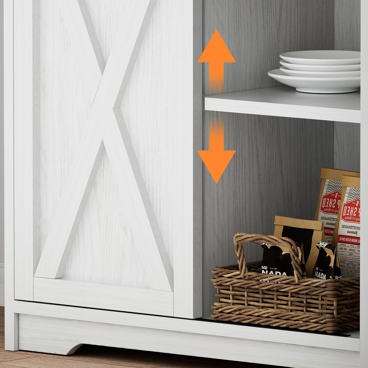 BestHaped Farmhouse Coffee Bar Cabinet with 3 Tier Storage Hutch, 56 Inch Coffee Bar with 6 Hooks, White Small Coffee Station Coffee Bar Table with Adjustable Shelves for Living Dining Room BestHaped