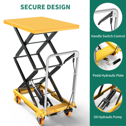 YITAHOME Hydraulic Lift Table Cart 550 LBS, Adjustable 11.4" to 42.5" in Height Double Scissor Lift Table with Locking Wheels for Material Handling and Transportation