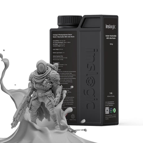 Inslogic Water-Washable ABS-Like Resin, Combines Features of ABSLIKE Resin & Water Washable Resin, Non Brittle, High Precision, Fast Curing 3D Resin for LCD DLP SLA 3D Printers, 1KG Grey Inslogic