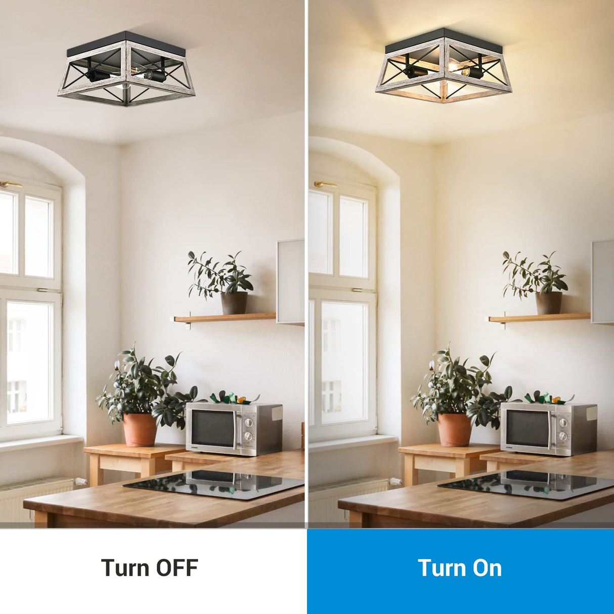 DEWENWILS Farmhouse Flush Mount Ceiling Light, Metal Ceiling Light Fixture with Wood Grain Finish, 2-Lights Hallway Light Fixture Ceiling Mount for Entryway, Foyer, Dining Room DEWENWILS