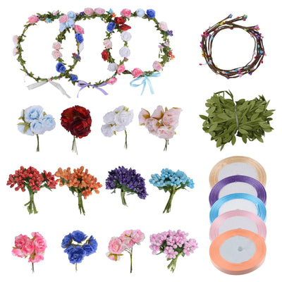URROMA Flower Crowns Making Kit,Colored Headband Kit Wreath Bridal Flower DIY Hair Accessories Gift for Women Wedding Birthday Party