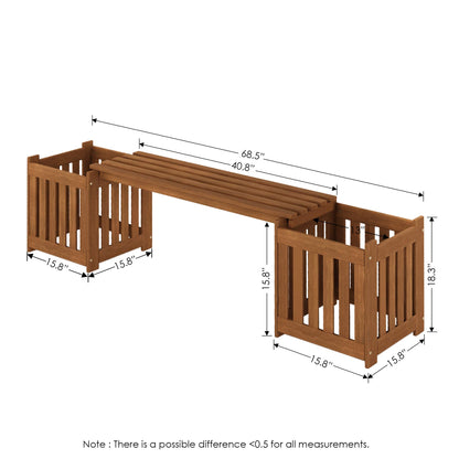 FURINNO FG19455 Tioman Hardwood Outdoor Lifestyle Flowerbox with Bench, Natural