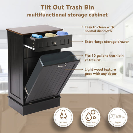LOUVIXA Tilt Out Trash Bin Cabinet Dog Proof Trash Can Holder Kitchen Island Without Garbage Bin or Tilt Out Laundry Hamper, Black LOUVIXA