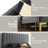 LIKIMIO Twin Bed Frames, Modern Velvet Upholstered Platform Bed with Headboard, Soft Rounded Corners, Noise Free, Easy Assembly, Light Gray LIKIMIO