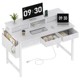 Lufeiya White Computer Desk with Fabric Drawers for Home Office, 40 inch Vanity Makeup Desk with Drawers Storage for Bedroom, Writing Study Table with Power Outlet & Monitor Stand, White Lufeiya
