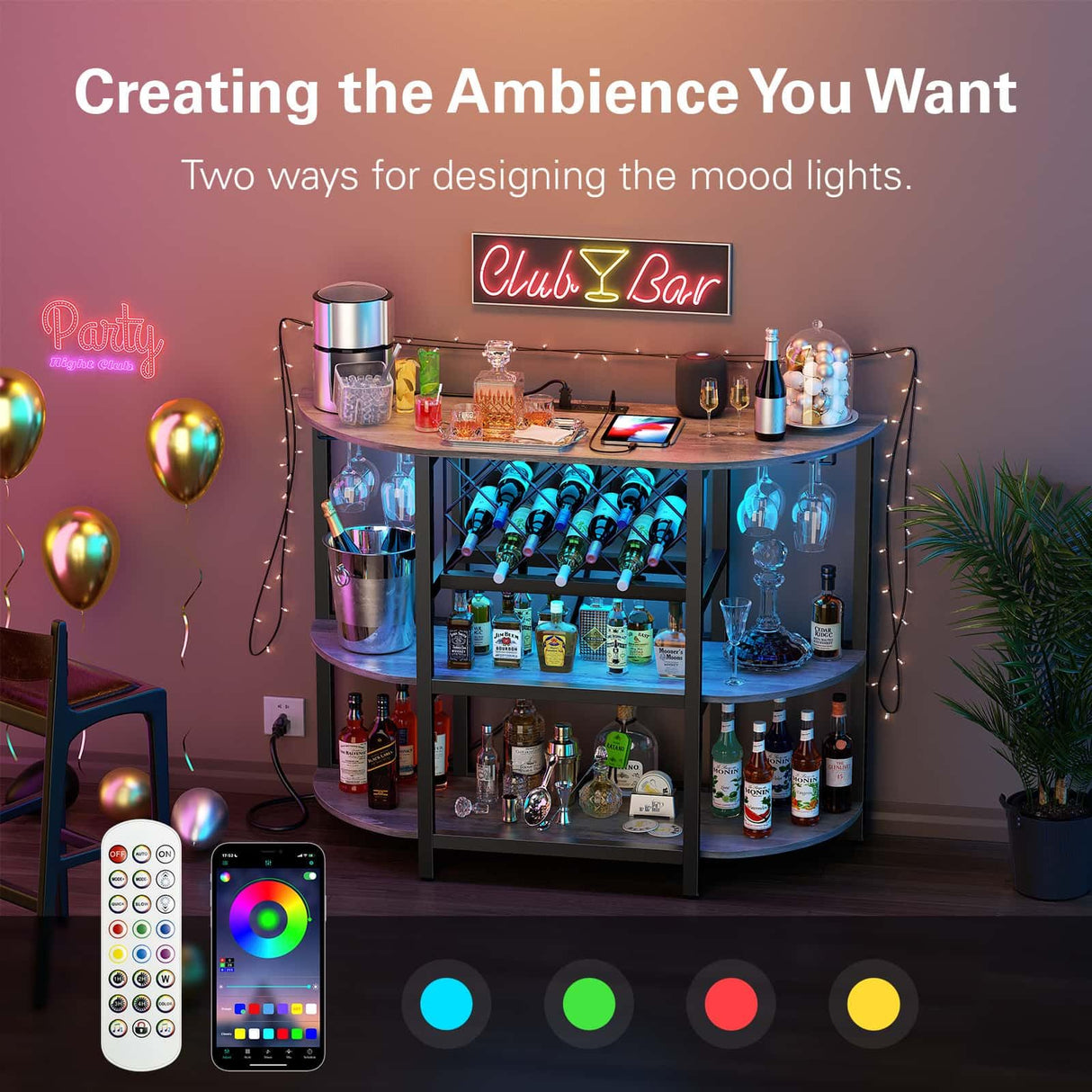 Zarler Bar Table Cabinet, Home Mini Bar Cabinet for Liquor, Metal Wine Bar Stand with 4-Tier Storage, Easy to Assemble, Light Grey Zarler