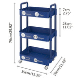 UDEAR 3-Tier Rolling Utility Cart with 12 Category Labels,Multifunctional Storage Shelves with Handle and Lockable Wheels for Room,Office,Kitchen,Bathroom,Blue UDEAR