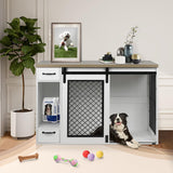 Large Dog Crate, Dog Crates for Medium Dogs, 47.2" Dog Kennel Indoor with Drawers, Feeder Bowls and Storage, 2 Sliding Doors, Heavy Duty Dog Crate Farmhouse Modern Side End Table for Small Medium Dogs okcomuy