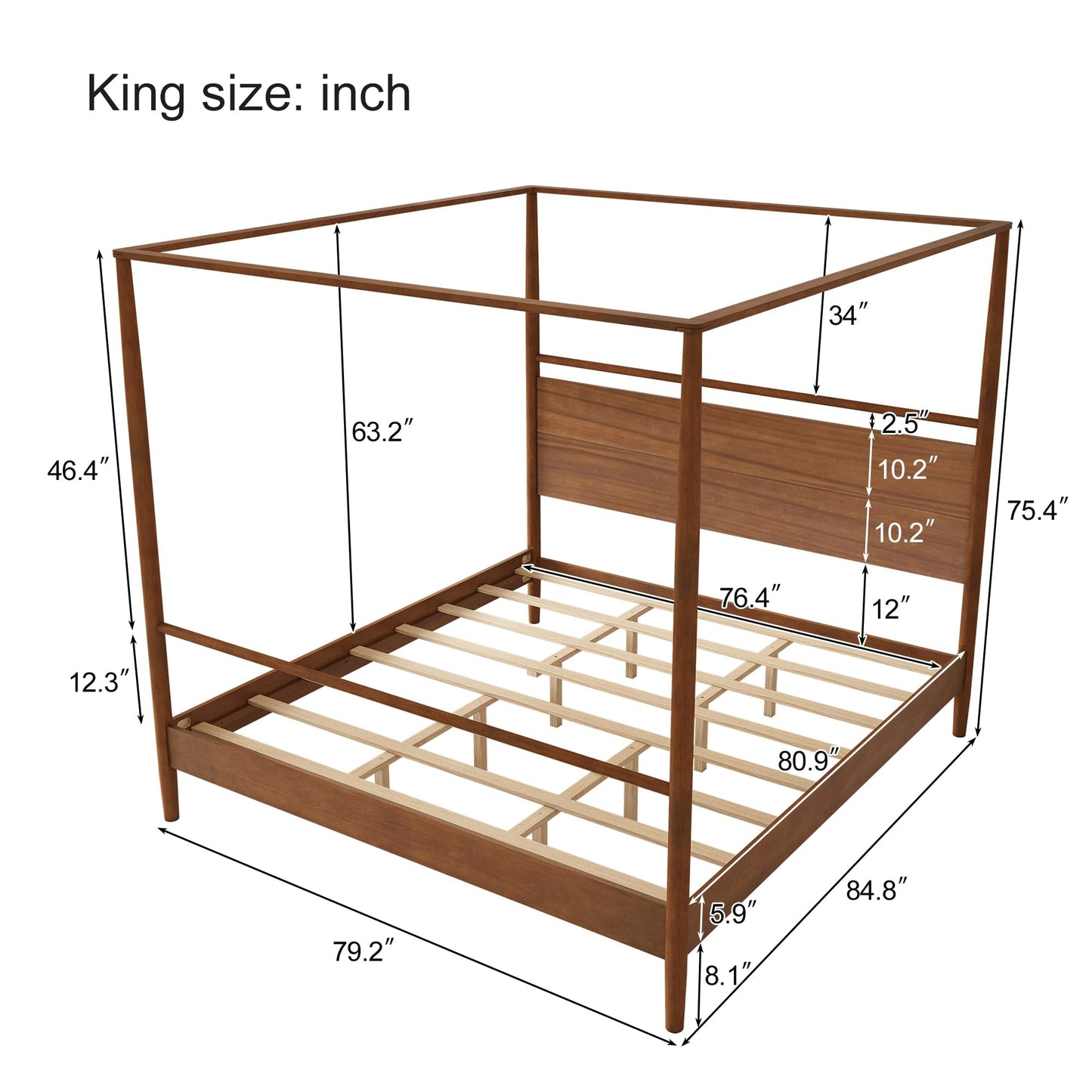 GYYBED Solid Wood Canopy Bed Frame Four Posters Bed,King Size,King Size Canopy Bed,for Kids, Teens, Adults,No Box Spring Needed (King)