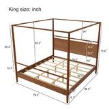 LUMISOL King Size Solid Wood Canopy Bed, Pine Wood Bed Frame Built in Headboard, Four Posters Bed with Complete Roller Track on The Top, No Box Spring Needed, Walnut LUMISOL