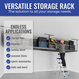 SafeRacks Overhead Garage Storage Rack, Heavy Duty Racks for Garage w/ 600 lb Capacity, Easy Garage Storage Adjustable Storage Rack Ceiling Mount Storage for Garage 4x8 Hammertone 18"-33" 2 Pack SafeRacks