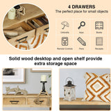 RUSTOWN Farmhouse Console Table with 4 Drawer, 60" Long Rustic Entryway Table with Open Storage Shelves and Handmade Metal Handle, Narrow Foyer Sofa Table for Living Room, Entryway, Hallway(Natural) RUSTOWN