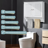 Tangkula White Wall Mounted Bathroom Storage Cabinet with Adjustable Shelves and Double Louvered Doors Tangkula