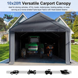Carport 10x20ft Heavy Duty Canopy Storage Shed,Portable Garage Party Tent,Portable Garage with Removable Sidewalls & Doors All-Season Tarp for Car,Truck,Party SNC24# (W/Grey) - WoodArtSupply
