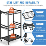 DAOUTIME Garden Organizer With Wheels, Yard Tower Rack for Garage Storage, Up to 35 Long-Handled Tools, Sturdy Metal Steel Holder With 3 Hooks, Outdoor, Black DAOUTIME