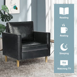 STHOUYN Black Faux Leather Accent Chairs Set of 2 Small Living Room Bedroom Chairs, Comfy Reading Chair Single Sofa for Adults, Suitable Small Spaces Office Couch, Easy Assembly STHOUYN