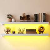 BAMEOS Floating Shelves with LED Lights, 31" White Wall Mounted Wooden Shelves with Invisible Brackets, Set of 2, Hanging Wall Shelves for Bedroom, Bathroom, Living Room and Kitchen Decoration BAMEOS