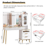 Arulvmrn Makeup Vanity Desk with Mirror and Lights, 48" Big Modern Vanity Desk with 5 Drawers & Shelves, Dressing Table with Charging Station, Glass Top Vanity Table for Bedroom,White Arulvmrn