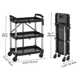 YITAHOME 240LBS Folding Utility Cart with Wheels, Foldable Utility Service Cart 3 Tier Collapsible Rolling Cart with 360°Swivel Wheels (2 with Brakes), Portable Cart for Home Garage Restaurant Office YITAHOME