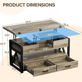 Memobarco 40" Lift Top Coffee Table,4 in 1 Multi-Function Lift Coffee Tables with Storage Drawers and Hidden Compartmen,Farmhouse Coffee Table with Lifting top for Living Room,Grey Memobarco