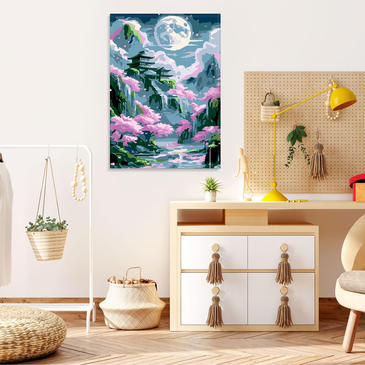 MOGTAA Landscape Paint by Number Kit for Adults Beginners Framed, Adult Paint by Number Kits On Canvas, Easy Adults' Paint-by-Number Kits, DIY Moon Flowers Oil Painting Kits for Home Decor, 8x12in MOGTAA