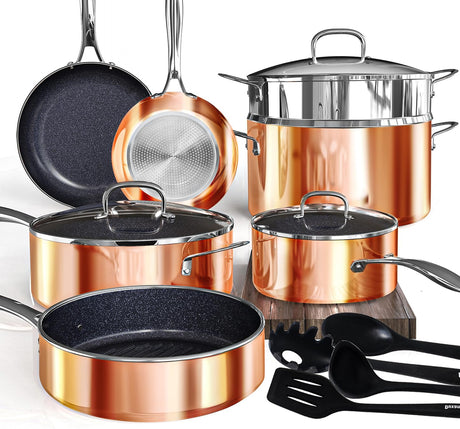 Deluxe DUXANO 14PC Healthy Pots and Pan With 9H Anti-scratch Coating, 2-Layer Non-Stick Ceramic&PFAS Free, Sensitively&Evenly Induction Cooking, Enhanced Flavor with Infrared Cookware, Dishwasher Safe DUXANO