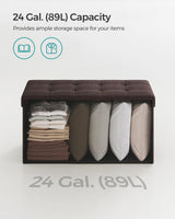 SONGMICS Mazie Collection - 30 Inches Folding Storage Ottoman Bench, Ottoman Foot Rest, End of Bed Bench, Storage Chest, Load 660 lb, for Living Room, Bedroom, Entryway, Brown ULSF047K02 SONGMICS