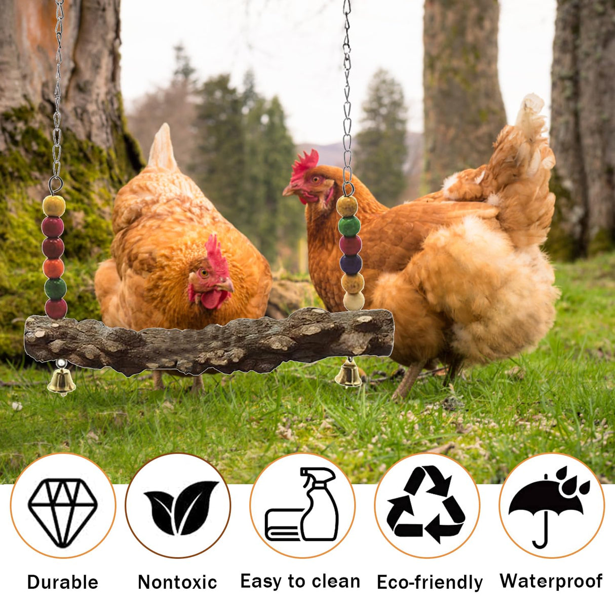 Chicken Bird Swing,Chicken Perch,Natural Wooden Swing Toys,Wood Stand for Chick,Safe and Relief of Stress,Chicken Coop Accessories,Coop Swing for Chicken Bird,Parrot,Hens (4pcs) MdakeGo