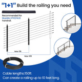 Muzata 5ft-10ft Cable Railing Kit 36" 2PACK Black Side Mount Stair Posts PF01 with 150ft 1/8 Stainless Steel Wire Rope WR19 Cable Railing System DIY Kit (No Handrail), RWF1 BA4S Muzata