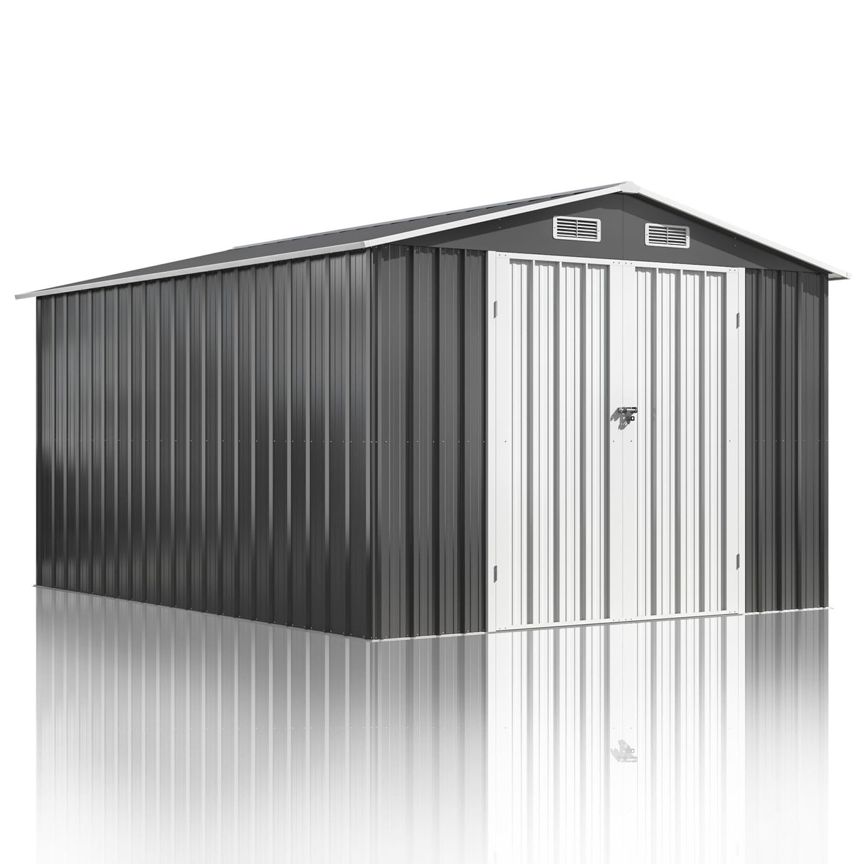DAUSOLA 10x14 FT Outdoor Storage Shed, Metal Garden Tool Shed with Updated Frame Structure and Lockable Doors, Ideal for Backyard Garden Patio Lawn, Grey DAUSOLA