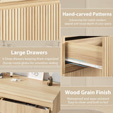 Jocoevol 6 Drawer Dresser for Bedroom, Boho Fluted Dresser with Deep Drawers, Large Double Natural Wood Chest of Drawers for Living Room, Hallway, Entryway (Wood) Jocoevol