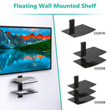 WALI Floating Entertainment Center Shelves, Holds Up to 17.6lbs, TV Shelf with Strengthened Tempered Glasses for DVD Players, Cable Boxes, Games Consoles, TV Accessories (CS202B), 2 Shelf, Black WALI