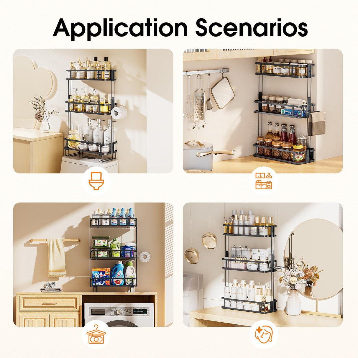 LAMU 3-Tier Over-The-Toilet Storage Shelf, Bathroom Organizer, Large Capacity, No-Drill Installation, Rust-Resistant Thick Material, Perfect for Bathroom Shelf, Black LAMU